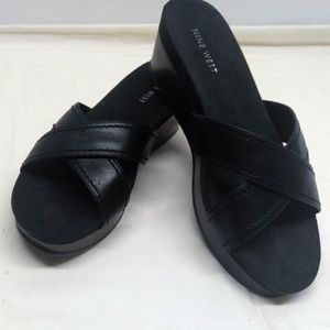 Nine West Black Leather Slides